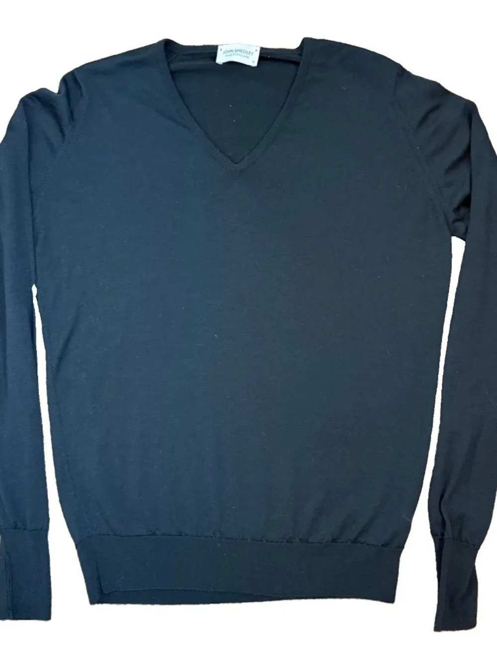 John Smedley Men’s V Neck Black Sweater 100% Pure Wool Size M England Made